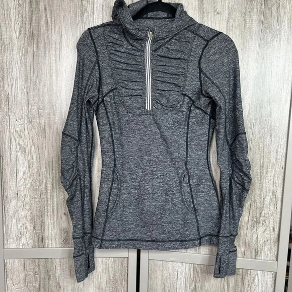 Lululemon Hooded Top Ponytail Opening Run Back on Track Heathered Gray Size 6 - Picture 1 of 11
